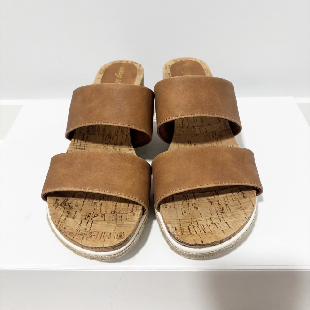 Easy‎ Street Womens Maryann Wedge Sandal Slip On Comfort Faux Brown Leather 7.5 - Picture 3 of 10